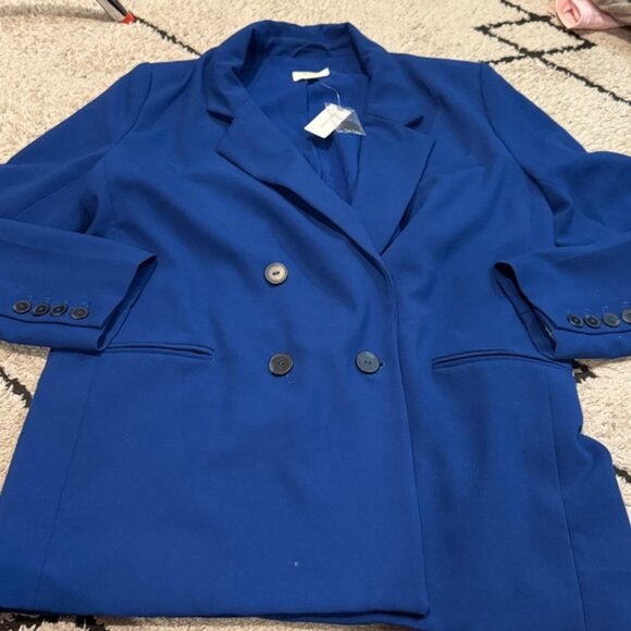 ANTHROPOLOGIE MAEVE DOUBLE BREASTED LONGLINE BLAZER JACKET COAT ROYAL BLUE 12 - Picture 3 of 8